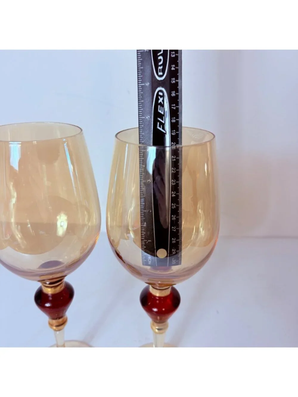 Pier 1 Amber Wine Glasses Set of 2 VTG Elegant Holiday Goblets Bar Cart Decor